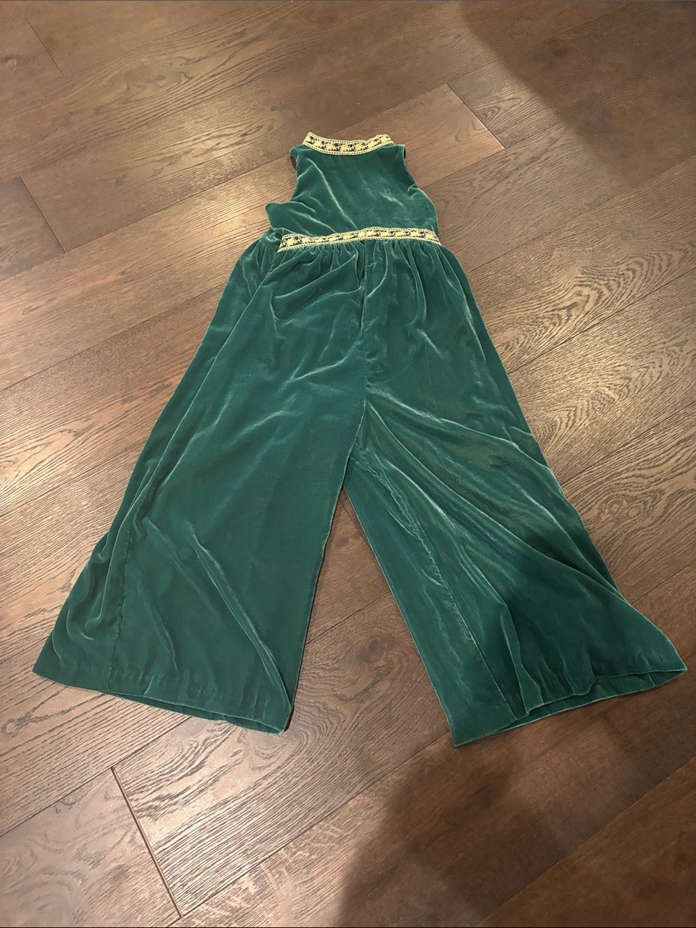 Janie and Jack Emerald Velvet Wide-Leg Jumpsuit with Gold Accent